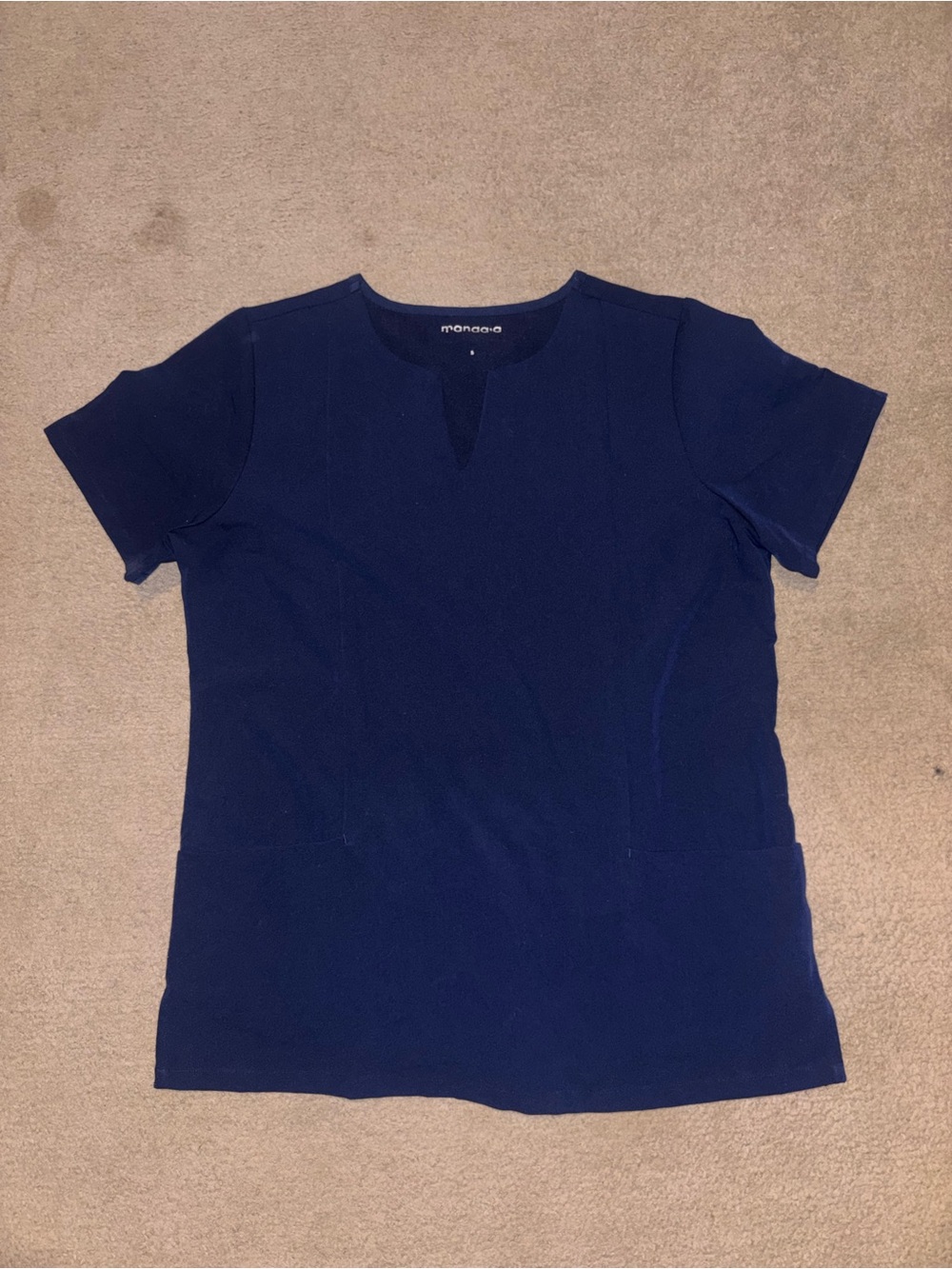 Monroe & Main Navy Short Sleeve Notch-Neck Women's Top